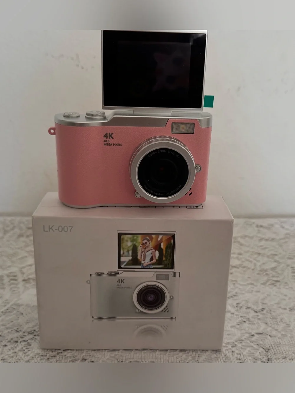New 4K Digital Camera 48MP Vlogging Camera with Flip Screen – Pink (LK-007)